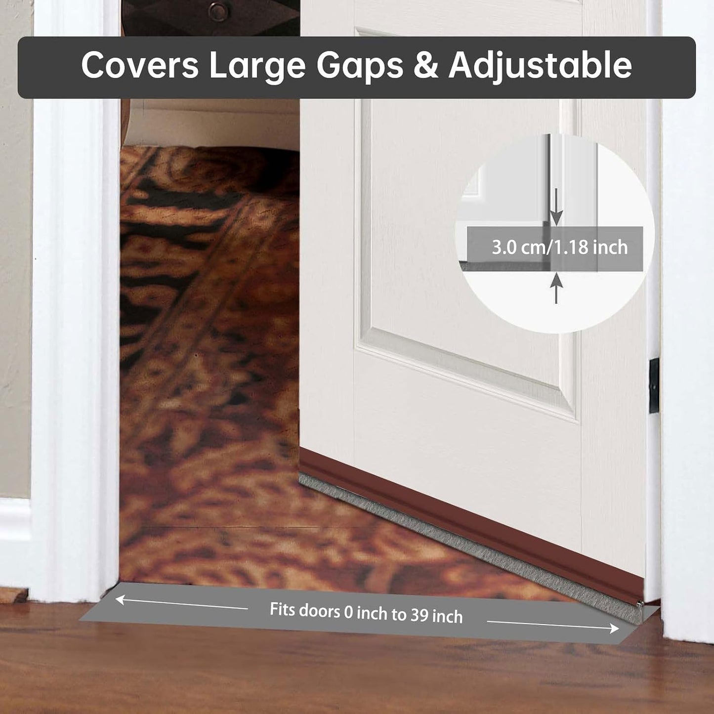 Door Sweep for Bottom of Door, Integrated Bottom Door Draft Stopper with Brush, Self-Adhesive Under Door Seal for Dust/Noise/Hot or Cold Air Insulation, Black 39.37" L/1" W