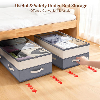Dolicer 2 Pack Under Bed Storage with Wheels, 6in-10in Height Adjustable Underbed Storage Containers, 92L XXXL Under Bed Drawers Rolling Bin with Clear Lids for Dorm Shoes Clothes Organizers(Grey)