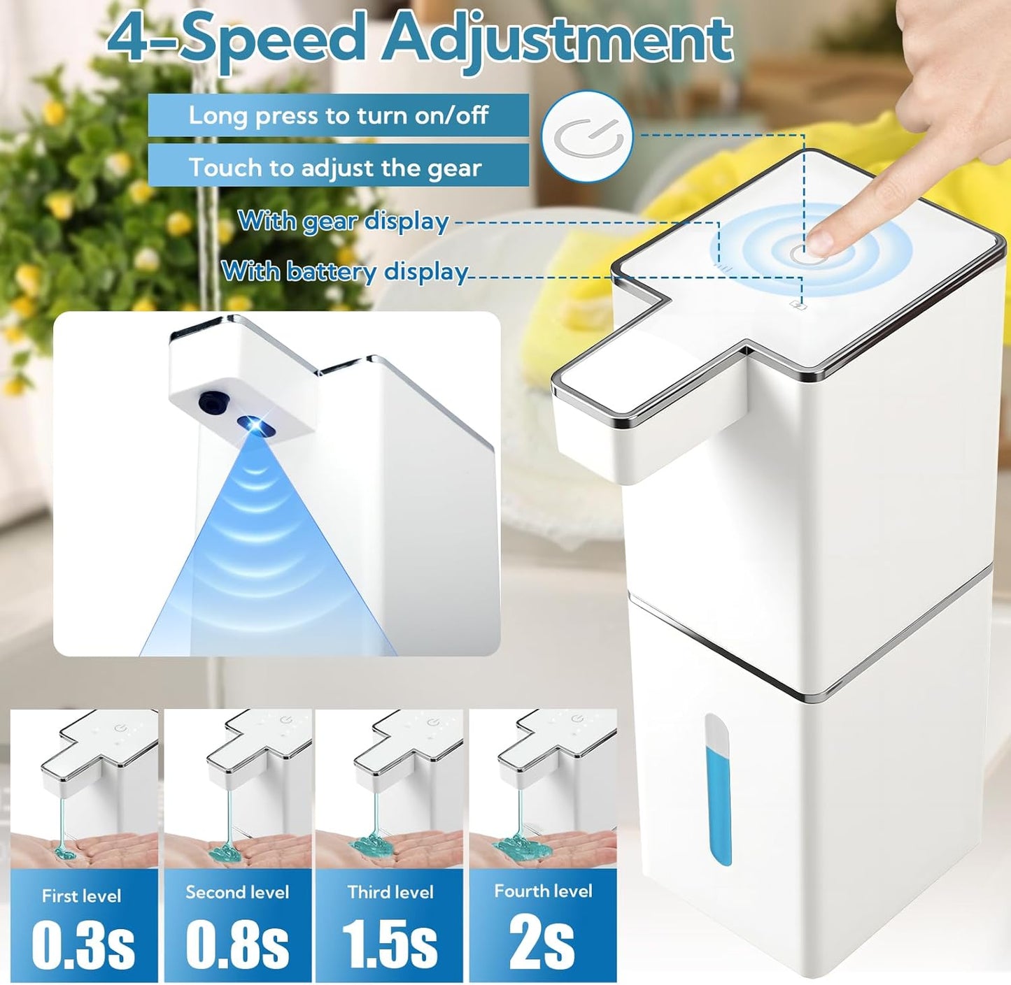 2 Pack 13.5oz/400ml Automatic Soap Dispenser Touchless Foaming Soap Dispenser Waterproof 4-Level Adjustable USB Rechargeable Dispenser Electric Wall Mounted for Bathroom Kitchen Dish Hand Soap
