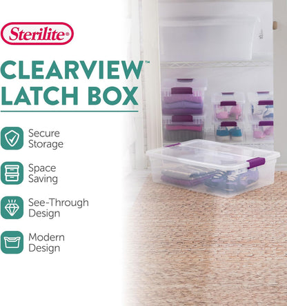 Sterilite 8-Pack 60 Quart ClearView Latch Box, Wheeled Underbed Organizer Bins with Latching Lids - Clear Plastic Organization Containers for Closet, Bedroom, Shelving Units and Everyday Home Storage