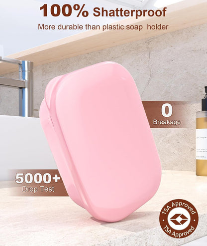 Quatish Leakproof Soap Dish with Lid & Draining Layer, Shatterproof Travel Bar Soap Holder Case Container, Portable Travel Size Toiletries Essentials for Camping, Gym, Bathroom, Black