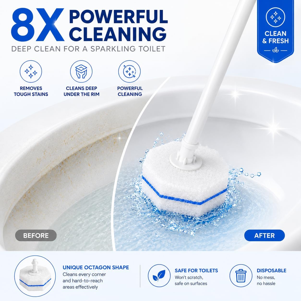 Disposable Toilet Bowl Brush and Holder Set – 40 Refills Included, No-Touch Toilet Wand Cleaning System, Toilet Brush & Holder for Bathroom, Hygienic Toilet Bowl Cleaner Starter Kit