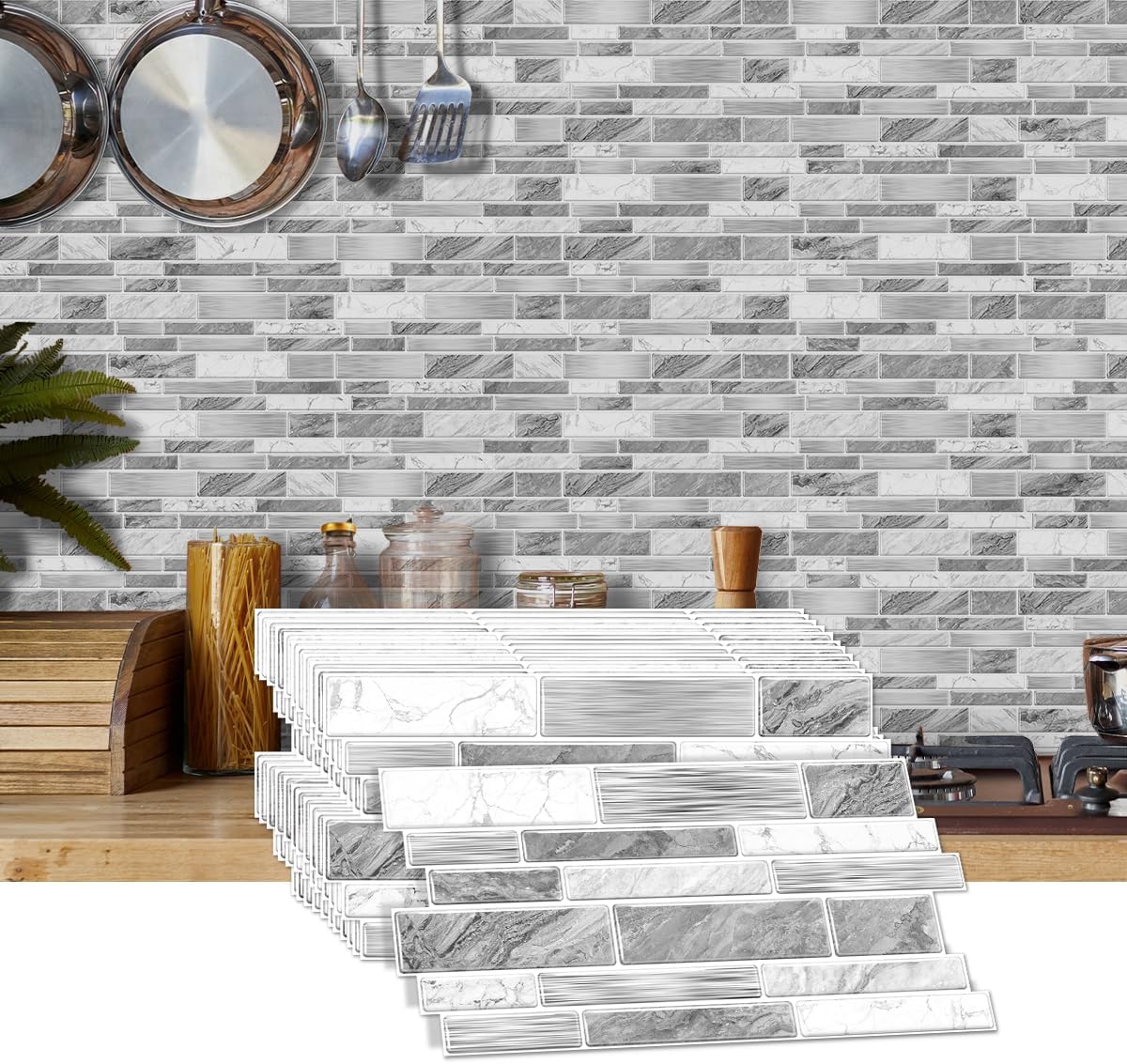 36 Sheets of Self Adhesive Marble Tile Wall Tiles Vinyl Sticker | 9.68 x 4.72in Water Resistant, Easy to Stick and Peel off, Suitable for DIY Decoration on Ceilings and Walls (Black)