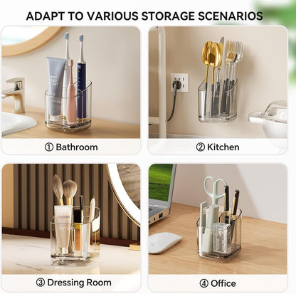 Toothbrush Holders for Bathrooms, 3 Slots Detachable Toothbrush Holder Wall Mounted with Divider, Removable Electric Tooth Brush and Toothpaste Holder Organizer for Bathroom Countertop/Kitchen/Office