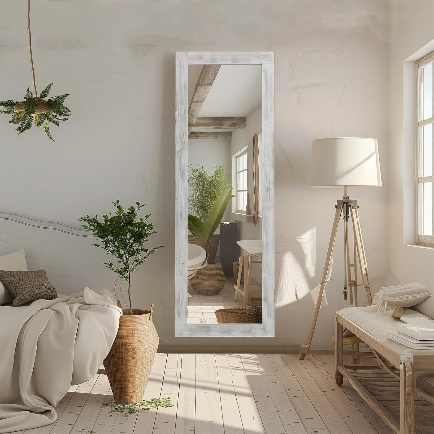 MELOMOIR Rustic Farmhouse Full Length Mirror, 64"x21" Wood Frame Floor Mirror, Free Standing Leaning Hanging Mirror, Long Mirror for Bedroom Living Room Cloakroom