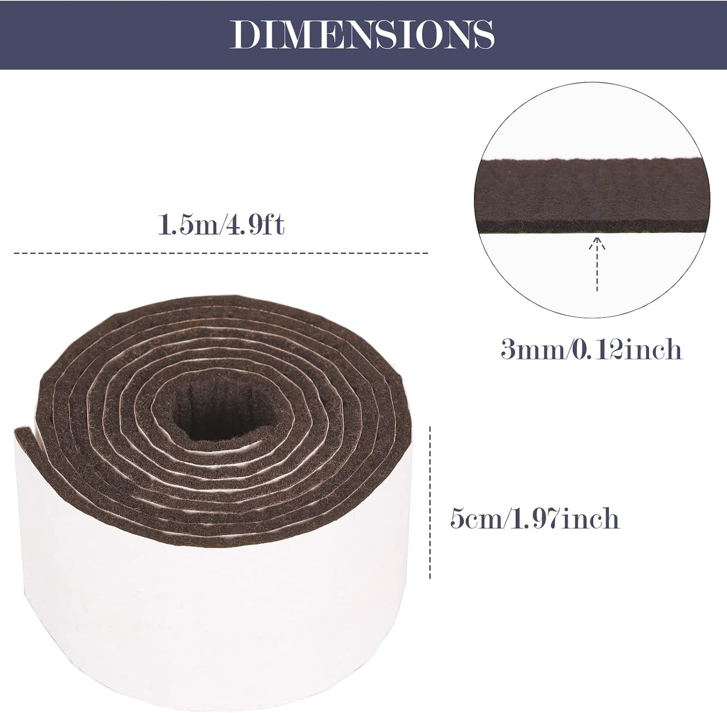 Pllieay 2 Pack Felt Strip Rolls with Adhesive Backing Heavy-Duty Felt Furniture Pads for Hardwood Floors and Rocking Chair to Protect Surface from Scratches & Damage(Brown, 118 x 2 x 0.12 Inch)