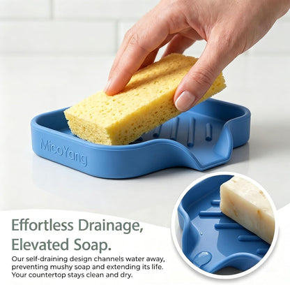 MicoYang Silicone Bathroom Soap Dishes with Drain Spout-Bathroom and Kitchen Sink Organizer,Sponge Holder,Dish Soap Tray,Perfect for Dispenser,Scrubber,Bottle,Cup on Sink or Counter-Coffee 4.9"×3.2"