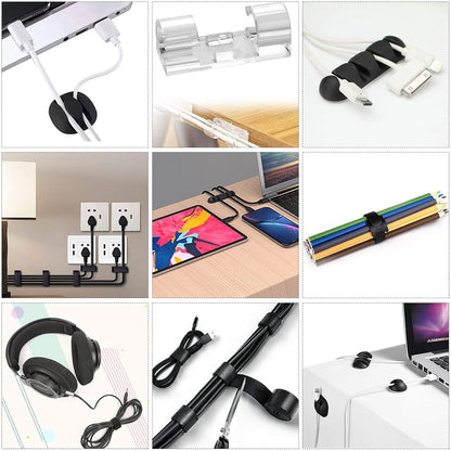 Cord Management Organizer Kit 4 Cable Sleeve split 192PCS Cable Management | 41Self Adhesive Cable Clips Holder, 10pcs and 2 Roll Self Adhesive tie ,100 Fastening Cable Ties, for TV Office Car Desk Home