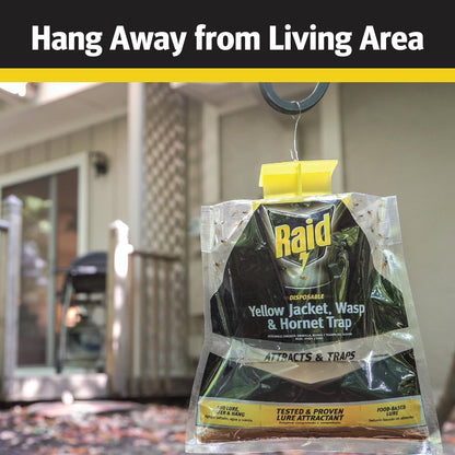 Raid Yellow Jacket, Wasp & Hornet Trap, 6 Pack, Disposable, Convenient, Hanging Fly Trap Bags with Food-Based Lure, No-Spray Outdoor Fly Traps Suitable Defense for Yards, Patios & Campsites