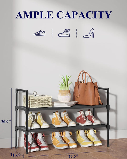 Kitsure Shoe Rack - 3-Tier Shoe Organizer, Shoe Rack for Closet, Entryway, Bedroom, Easy- Assembly Storage Shelf with Side Handles, 27.6" Wide - 3 Tiers, Grey