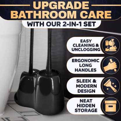 Silicone Toilet Brush and Holder Set - Cream RV Toilet Brush with Holder, Flexible Head, Soft Bristles, Detachable Handle and Freestanding Base, Compact Bathroom Cleaning Tool with Minimalistic Design