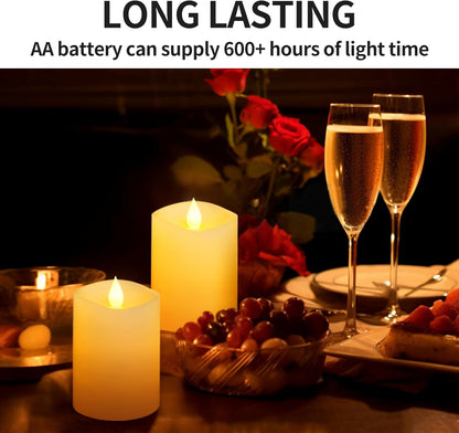 3x3 Flickering Flameless Candles Set of 2, 2AA Battery Life 600 Hours Battery Candles Flickering with Timer,3 inch Flameless Candles with Remote for Indoor/Outdoor, Ivory