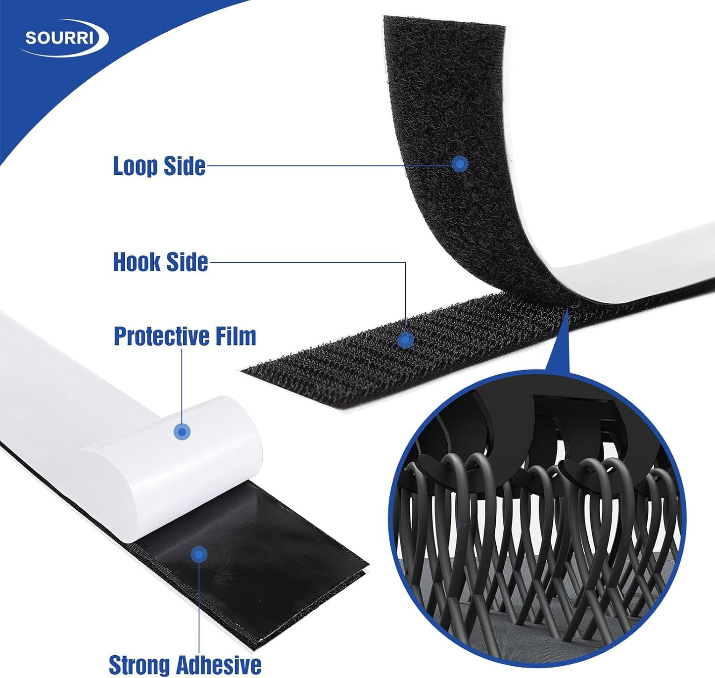 26Feet Hook and Loop Tape Sticky Back Fastener Roll, Nylon Self Adhesive Heavy Duty Strips Fastener for Home Office School Car and Crafting Organization (1, Black-3m, 26ft x 1in)