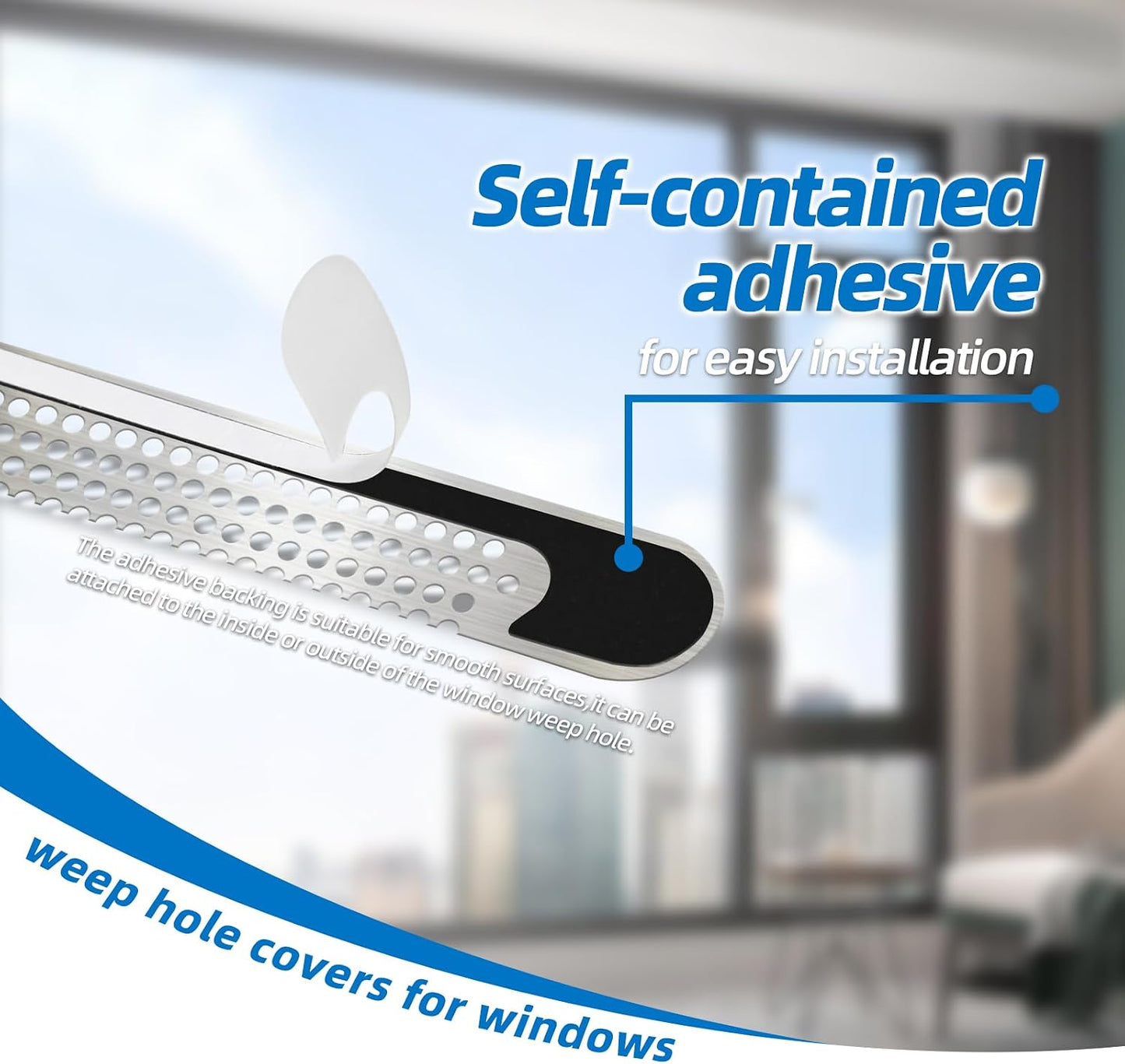 25PCS 304 Stainless Steel More Durable Window Weep Hole Screen Patch Drain Quickly PET Self Adhesive More Sticky & Waterproof (2.36in*0.59in(6cm*1.5cm))