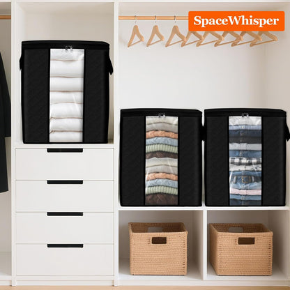 SpaceWhisper 3 Pack 100L Clothes Storage, Foldable Thick Fabric Blanket Storage Bags, Containers for Organizing Bedroom, Closet, Clothing, Comforter,Closet Organization with Handle,Grey
