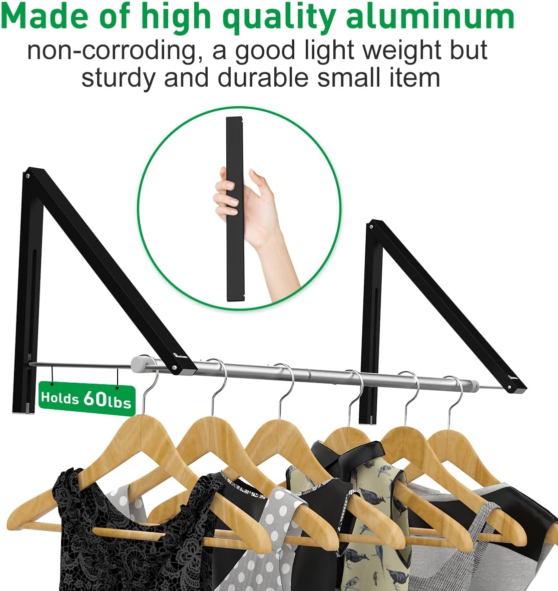 Laundry Room Drying Rack Wall Mounted Clothes Hanger Folding Wall Coat Racks Aluminum Home Storage Organiser Space Savers White 2 Rakcs with Rod