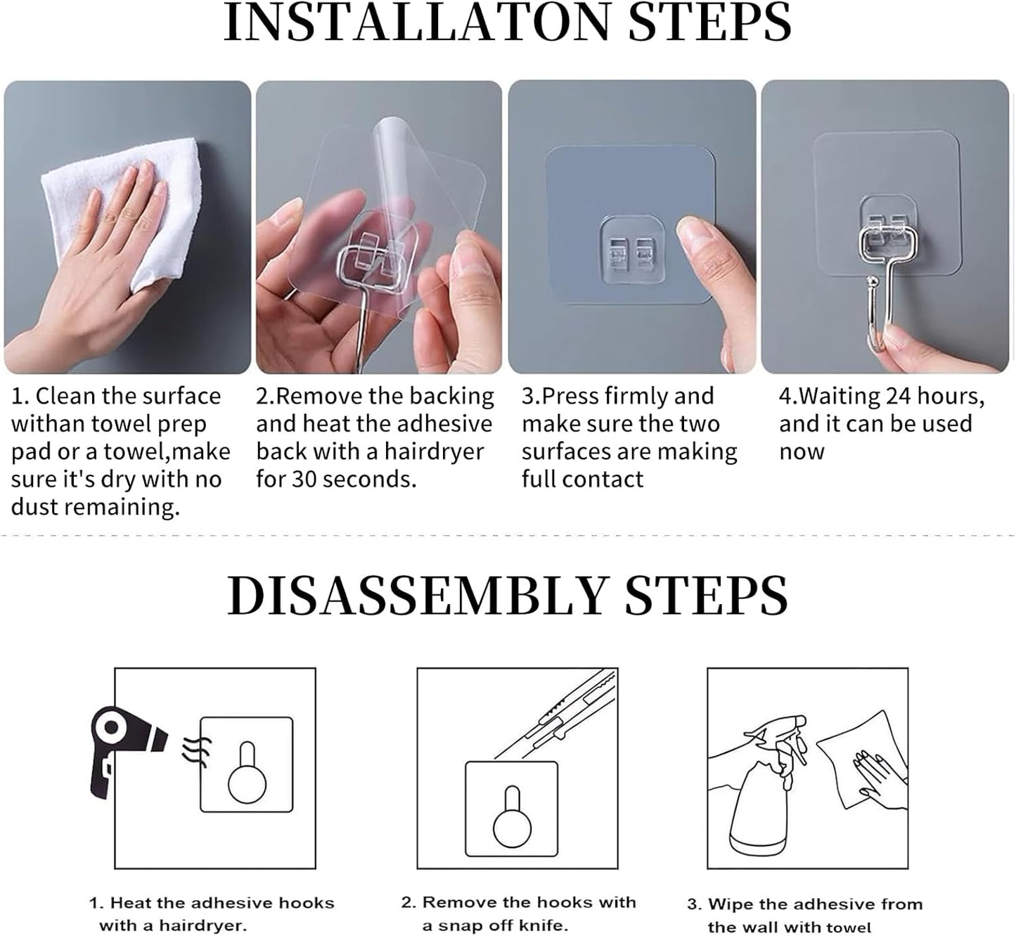 10 PCS Adhesive Wall Hooks 33lb(Max) Reusable Anti-Skid Traceless Hooks Heavy Duty 180 Degree Rotating,Waterproof and Oilproof, Bathroom Kitchen Heavy Duty Self Adhesive