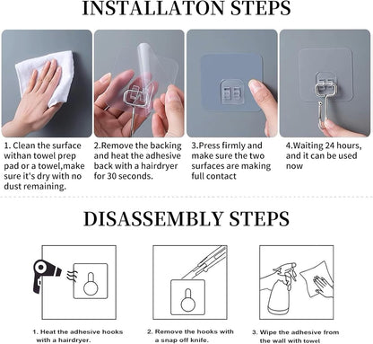 10 PCS Adhesive Wall Hooks 33lb(Max) Reusable Anti-Skid Traceless Hooks Heavy Duty 180 Degree Rotating,Waterproof and Oilproof, Bathroom Kitchen Heavy Duty Self Adhesive
