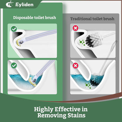 Eyliden Disposable Toilet Brush with Holder, 40-Refill Touch-Free Wand Kit | Pre-Soaked Concentrated Cleaner Sponge, Auto-open Caddy, 19.5" Aluminum Handle, 42 Set Toilet Bowl Cleaing, for Bathroom/RV
