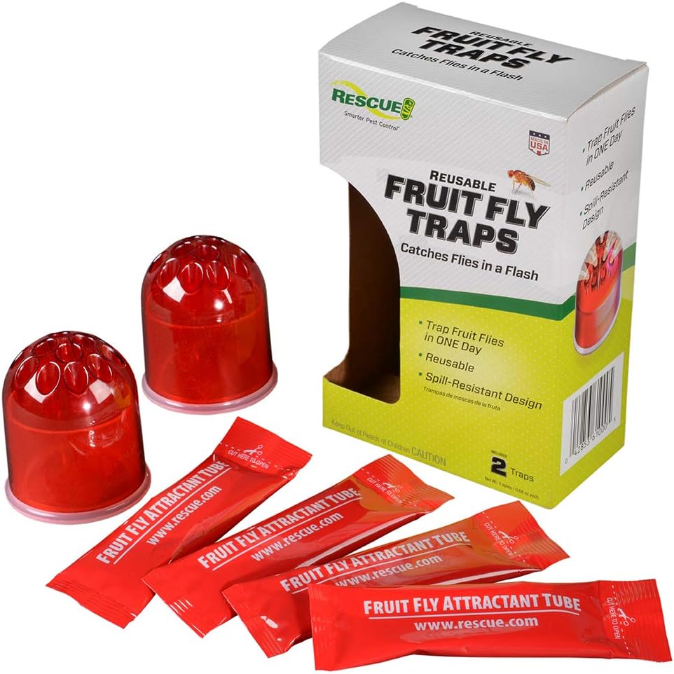RESCUE! Reusable Indoor Fruit Fly Traps with Non-Toxic Liquid Attractant - 2 Traps, 2-Pack (4 Traps)