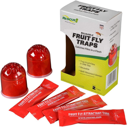 RESCUE! Reusable Indoor Fruit Fly Traps with Non-Toxic Liquid Attractant - 2 Traps, 2-Pack (4 Traps)
