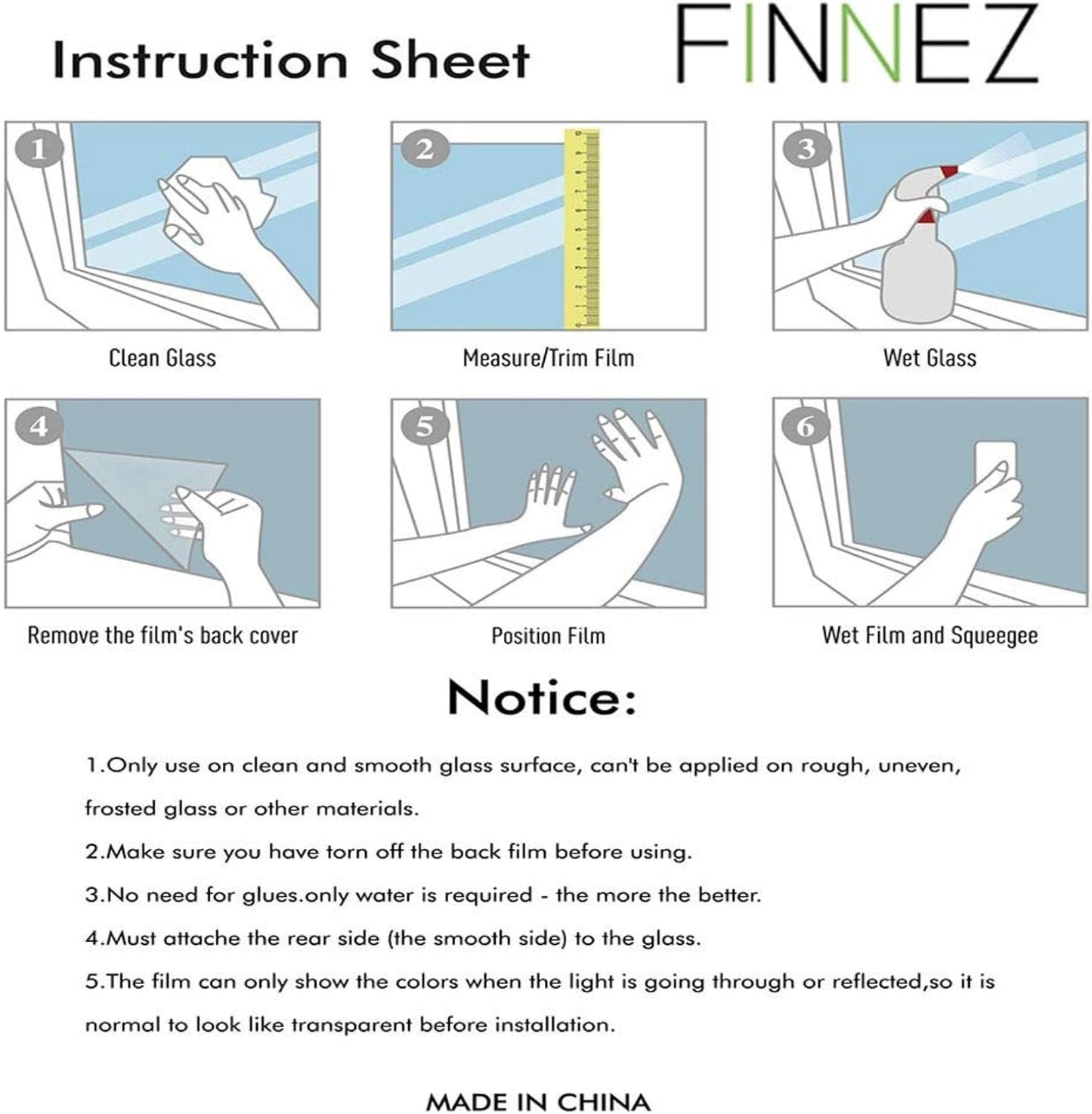 Finnez Frosted Privacy Window Film - Static Cling No Adhesive, Reusable & Easy to Remove, Decorative Glass Film for Home Bathroom Office Door, Crystal Clear 17.5 x 78.7 inches