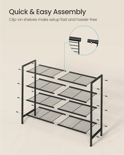 SONGMICS Metal Shoe Rack, Free Standing Shoe Organizer for Entryway Closet Garage Small Spaces, Heavy-Duty Slim Steel Storage Shelf, 8-Tier, Fits 16-24 Pairs, Bronze ULMR028A01