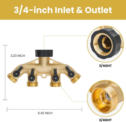 LINEX Garden Hose Splitter 2 Way 2 Pack Heavy Duty Brass, Outdoor Dual Y Valve Water Connector with Faucet and Spigot, Hose Split for Lawn, Garden, Car Wash