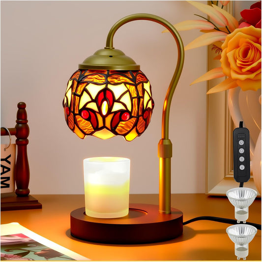 Candle Warmer Lamp with Timer Dimmer - Height Adjustable Wax Melt Warmer for Jar Candles, Blown Art Glass Candle Warming Lamp with 2 Bulbs Birthday Gifts for Mom Women Candle Holders for Home Decor