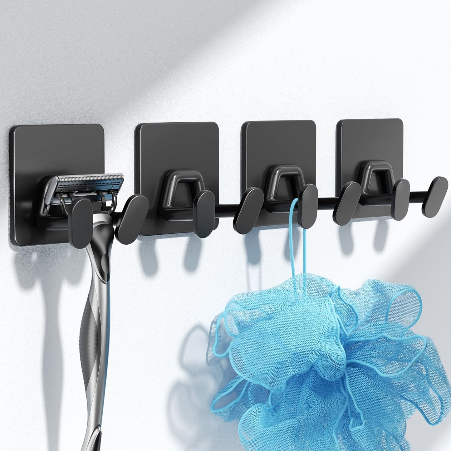 susswiff Shower Hooks for Inside Shower - Extra Sticky Stainless, Razor Holder Accessories, Wall Mounted Self-Adhesive Double Hooks for Razor, Loofah, Towel, Shaver, Coat, Key, Silver 6 Pack