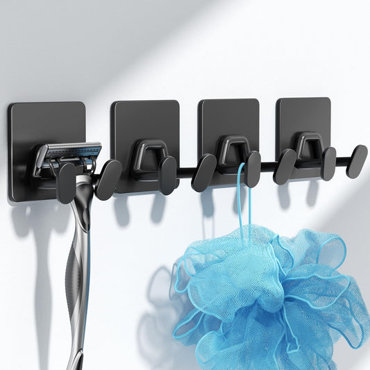 susswiff Shower Hooks for Inside Shower - Extra Sticky Stainless, Razor Holder Accessories, Wall Mounted Self-Adhesive Double Hooks for Razor, Loofah, Towel, Shaver, Coat, Key, Silver 6 Pack