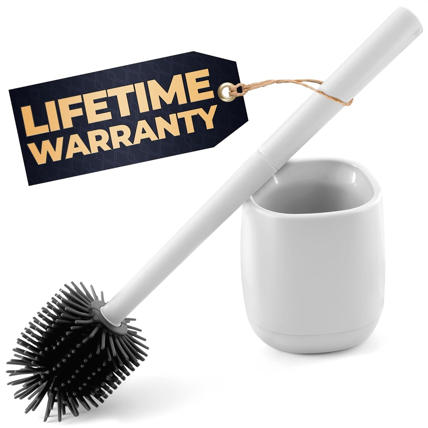 Silicone Toilet Brush and Holder Set - Cream RV Toilet Brush with Holder, Flexible Head, Soft Bristles, Detachable Handle and Freestanding Base, Compact Bathroom Cleaning Tool with Minimalistic Design