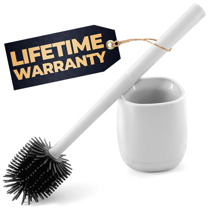 Silicone Toilet Brush and Holder Set - Cream RV Toilet Brush with Holder, Flexible Head, Soft Bristles, Detachable Handle and Freestanding Base, Compact Bathroom Cleaning Tool with Minimalistic Design