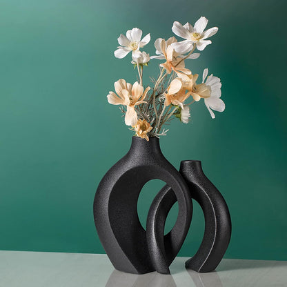 Levvohd Hollow Ceramic Vase Set of 2, Modern Nordic Minimalist Book Style Boho Aesthetic Vases for Home Decor Living Room Shelf Entryway Coffee Centerpiece Table Decorative (Cream White)