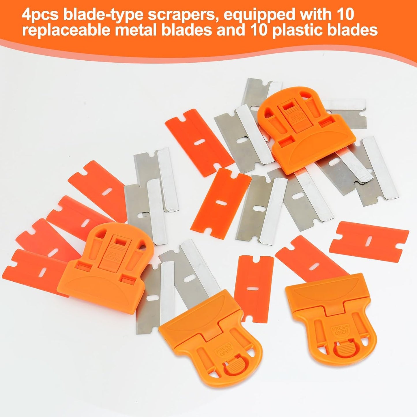 WEGAZ-4 Pcs Mini Plastic Razor Blade Scraper Tool-Suitable for Cleaning Windows and Glass Stoves-Equipped with 20 Blades.