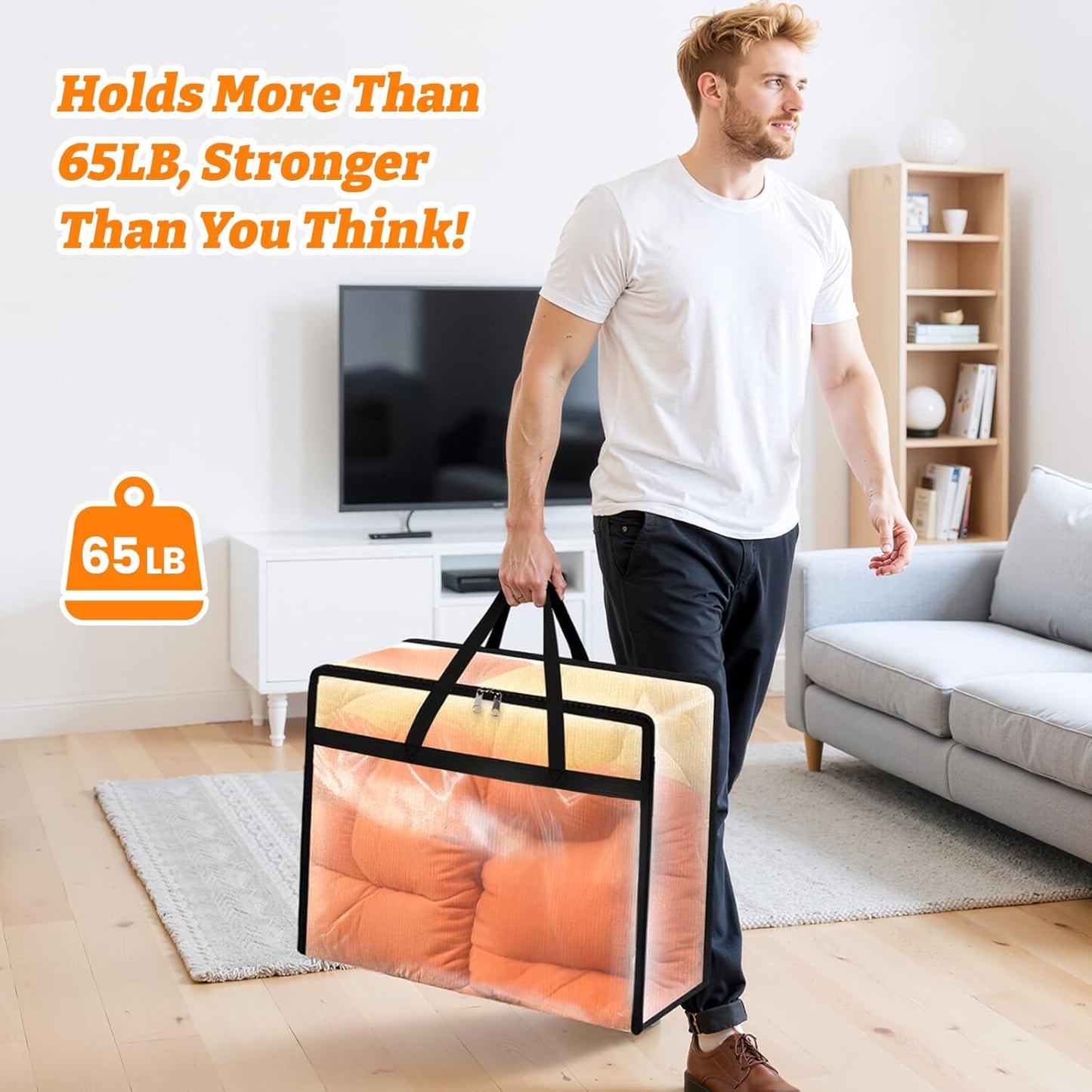 BlissTotes 4 Pack Clear Clothes Storage Bags, Moving Bags, Foldable Blanket Storage Under Bed Storage Containers with Sturdy Zipper and Handle for Clothing, Comforter, Bedding, Sheet (40L)