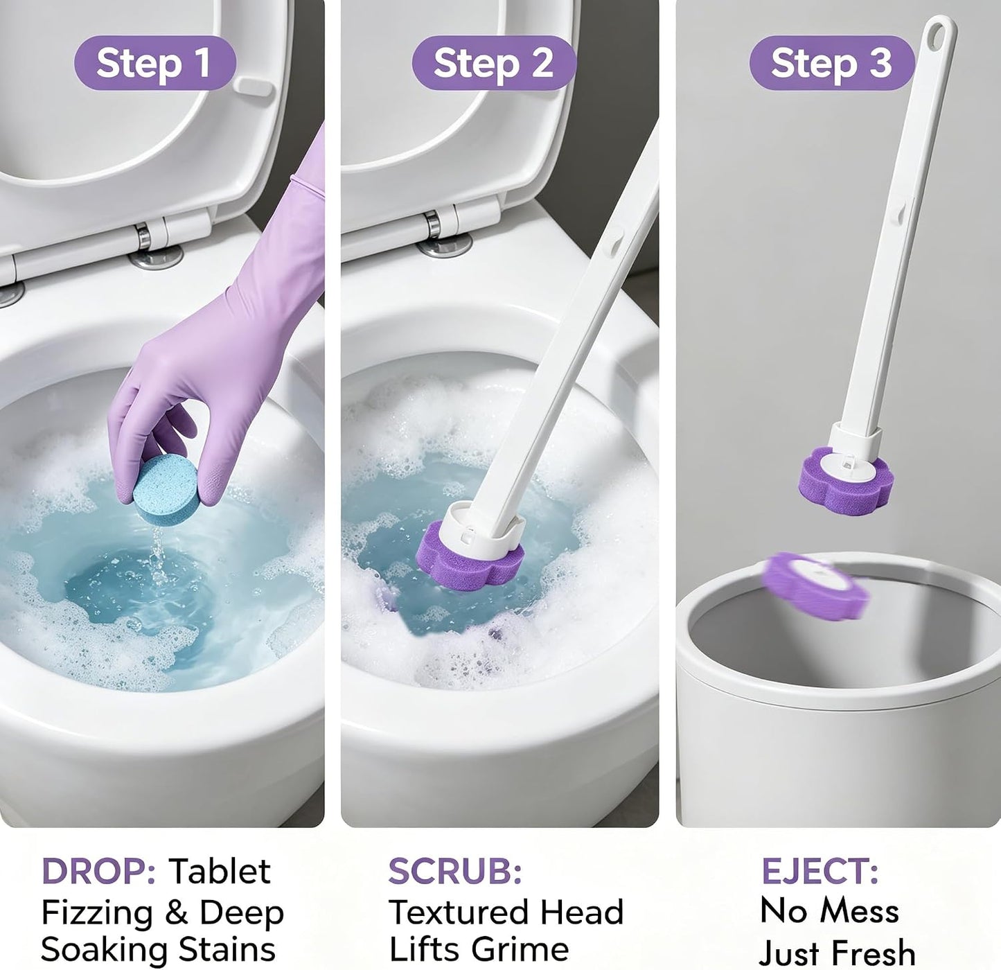 All-in-One Toilet Cleaning Kit - Disposable Toilet Brush with 18 Refills, 12 Extended Cleaning Gloves &12 Deep Clean Tablets - No Touch Bathroom Wand, Zero-Touch Cleaning System for Home & Apartment