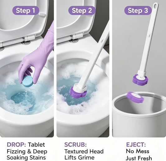 All-in-One Toilet Cleaning Kit - Disposable Toilet Brush with 18 Refills, 12 Extended Cleaning Gloves &12 Deep Clean Tablets - No Touch Bathroom Wand, Zero-Touch Cleaning System for Home & Apartment