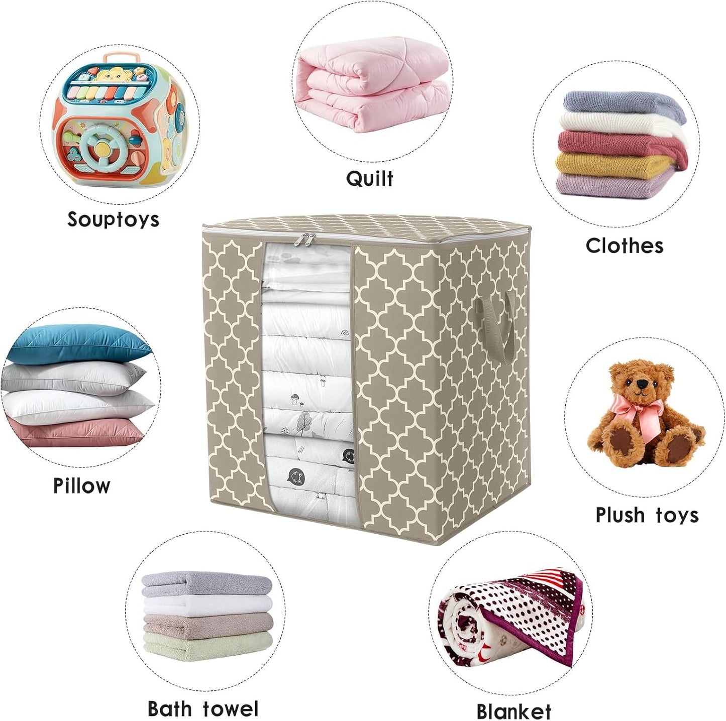 WISELIFE Storage Bags 3 Pack/100L Large Blanket Clothes Organization and Storage Containers for Comforters,Bedding, Foldable Organizer with Reinforced Handle, Clear Window, Sturdy Zippers,Gray