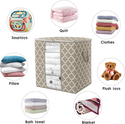 WISELIFE Storage Bags 3 Pack/100L Large Blanket Clothes Organization and Storage Containers for Comforters,Bedding, Foldable Organizer with Reinforced Handle, Clear Window, Sturdy Zippers,Gray