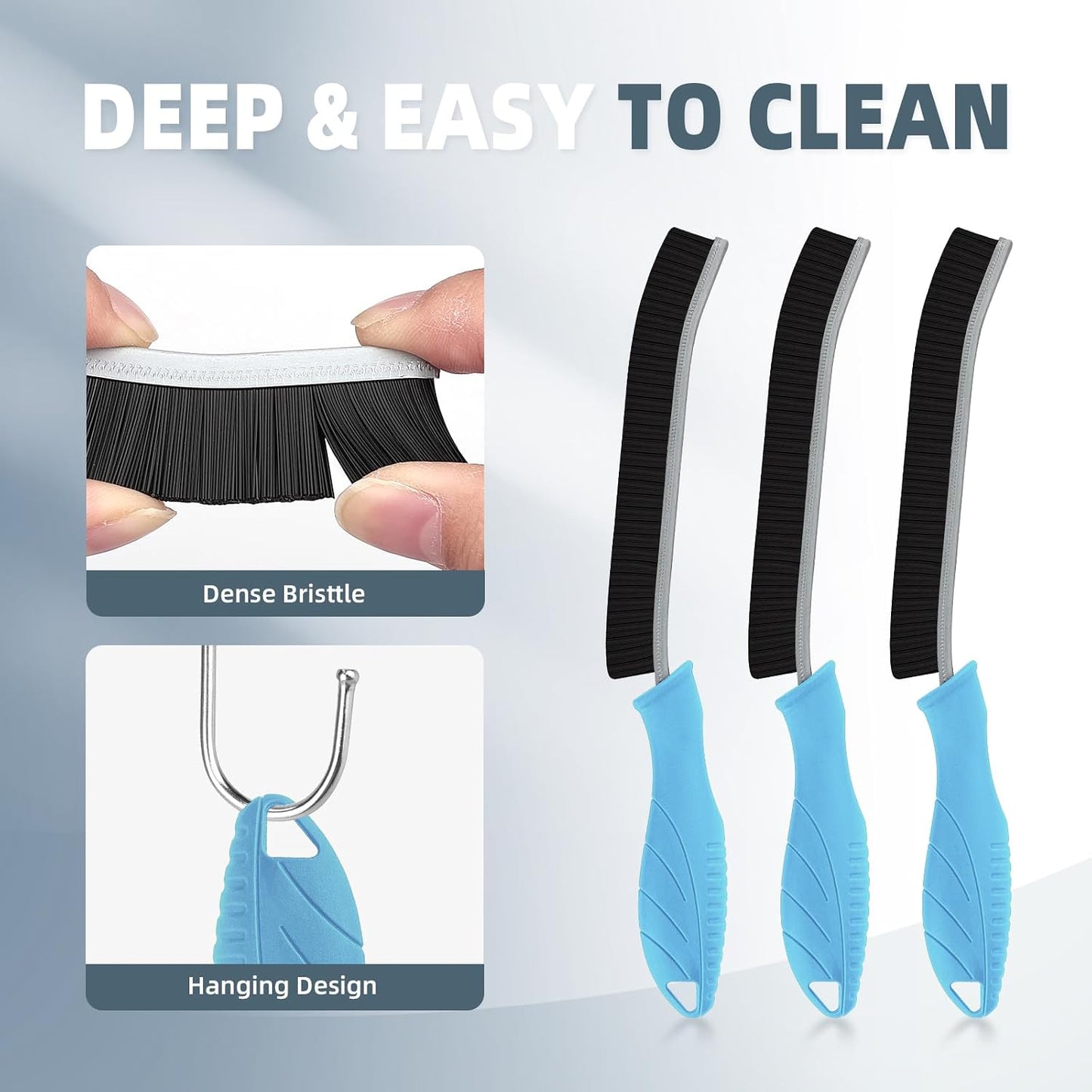 FOOGWEE Hard Bristle Crevice Cleaning Brush - Home Cleaning Tools, Multi-Purpose Crevice Supplies for Kitchen, Bathroom, Toilet, Window, Vehicle, Faucets, Grout, Home (3, Black)