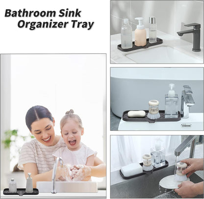 MicoYang Silicone Bathroom Soap Dishes with Drain Spout-Bathroom and Kitchen Sink Organizer,Sponge Holder,Dish Soap Tray,Perfect for Dispenser,Scrubber,Bottle,Cup on Sink or Counter-Coffee 4.9"×3.2"