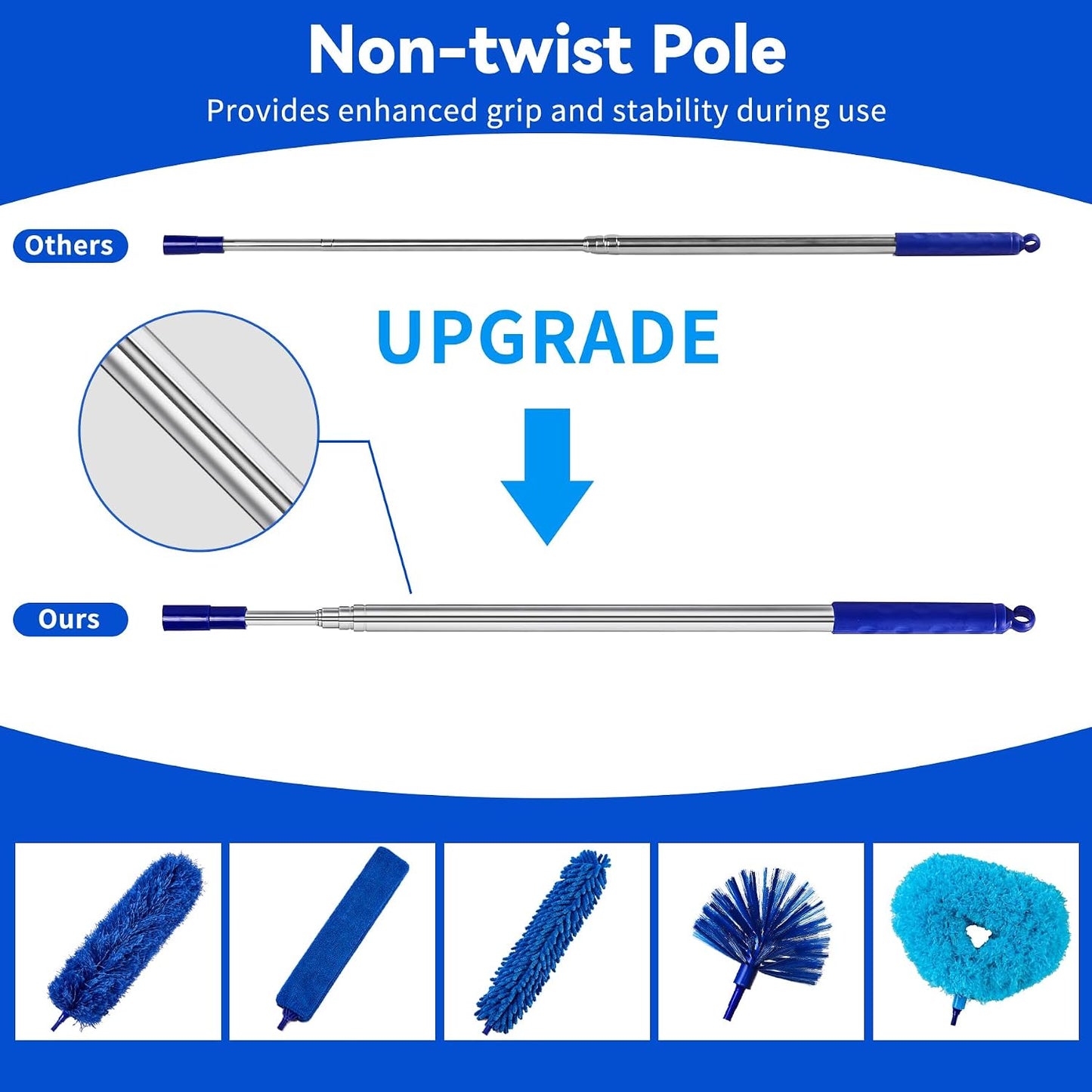 Dusters for Cleaning, Duster with Extension Pole 5 in 1 Kit, Cobweb Duster, Long Dusters for High Ceilings, Microfiber Dusters for Ceiling Fan, Blinds and Furniture