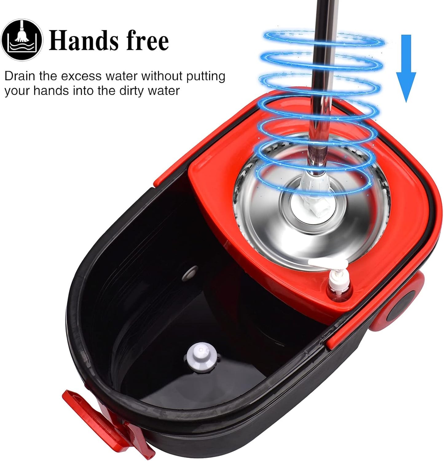 Spin Mop and Bucket with Wringer Set, 360° Spinning Mop Bucket System with 3 Microfiber Mop Replacement Heads and 50" Stainless Steel Adjustable Handle for Floor Cleaning