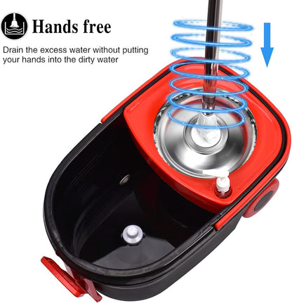 Spin Mop and Bucket with Wringer Set, 360° Spinning Mop Bucket System with 3 Microfiber Mop Replacement Heads and 50" Stainless Steel Adjustable Handle for Floor Cleaning