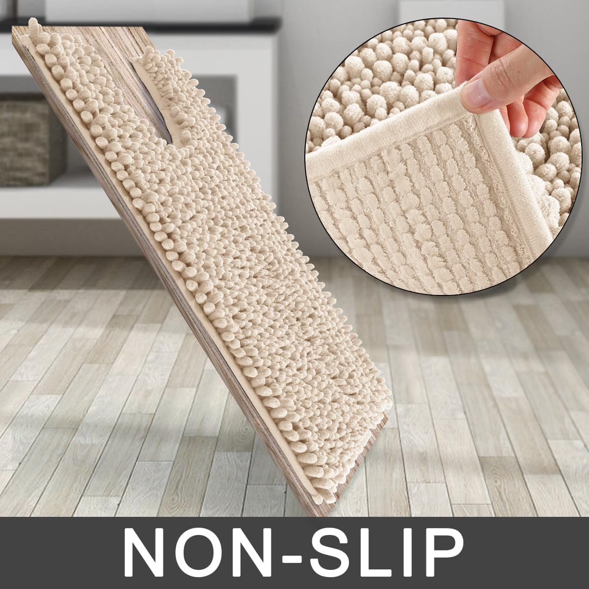 Yimobra Bathroom Rugs Non Slip Washable - Ultra Soft Absorbent Chenille Bath Mat, Quick Dry Shaggy Floor Carpet for Tub Shower, Gray Home Decor Accessories, 24x17 Inch