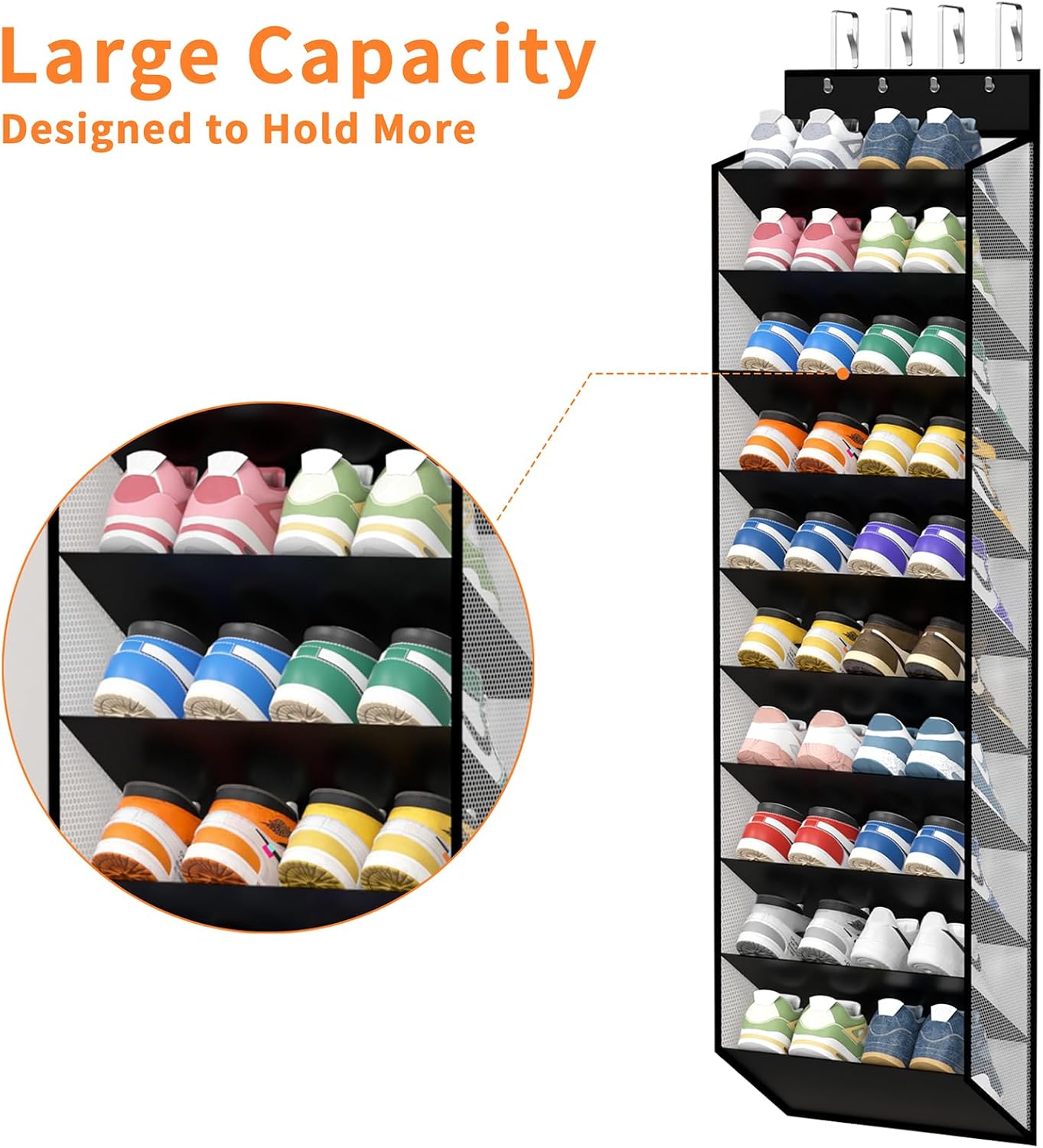 KEEPJOY 10 Tiers White Over Door Shoe Organizer Storage, Hanging Shoe Holder for Door with Large Deep Pockets, Fit 20-30 Pairs Shoe Rack for Sneakers, Boots (White)