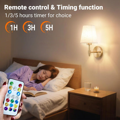 Wall Sconce Battery Operated Wall Light Fixure with Remote Control, Dimmable Battery Operated Wall Sconces Set Of Two, Indoor Wireless Wall Mounted Lamp with Rechargable Bulb For Bedroom Living Room (