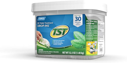 Camco TST MAX RV Toilet Treatment Drop-INs - Control Unwanted Odors and Break Down Waste and Tissue - Septic Tank Safe - Lavender Scent - 30-pack (41553)