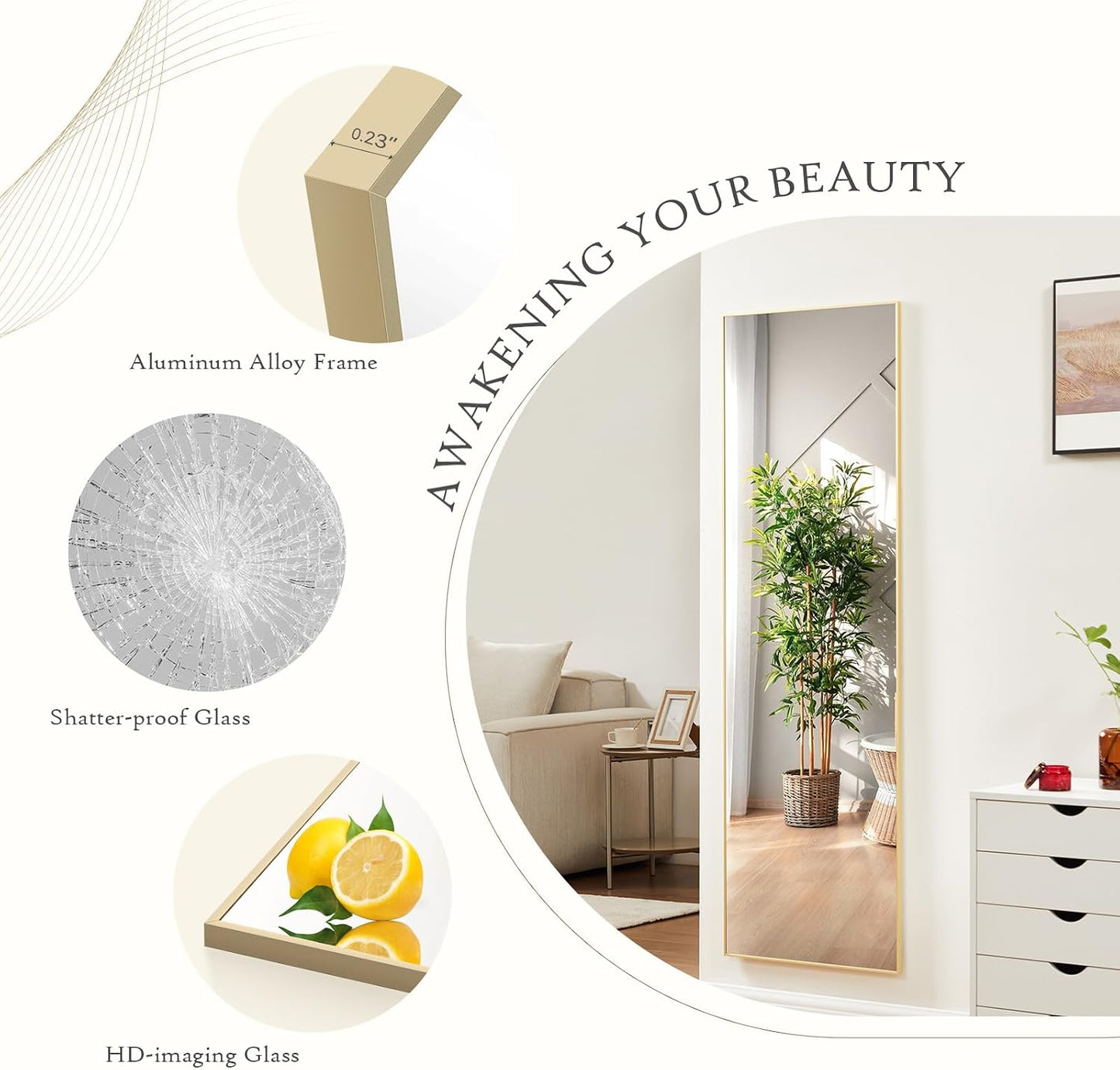 Arched Mirror Full Length, Upgraded 16"x59" Body Wall Mirrors with Shatter-Proof Glass, Floor Standing, Hanging or Leaning, Tall Arch Mirror with Stand Aluminum Alloy Frame for Bedroom Cloakroom